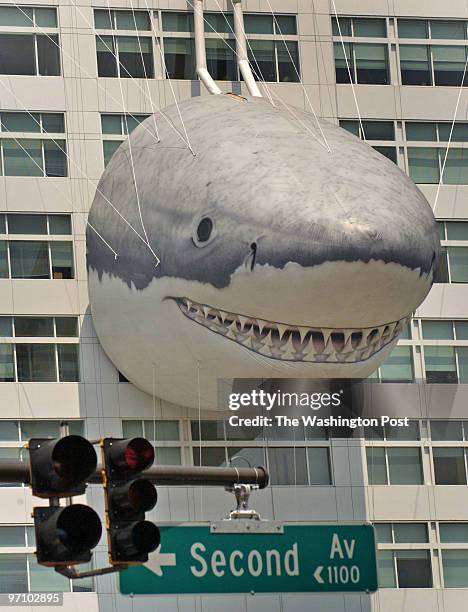 July 18, 2006 Slug: p-shark assignment Photographer: Gerald Martineau Downtown Silver Spring, MD Big shark edifice on building We photograph various...