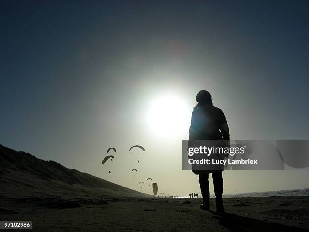 beach walk silhouette - lucy lambriex stock-fotos und bilder