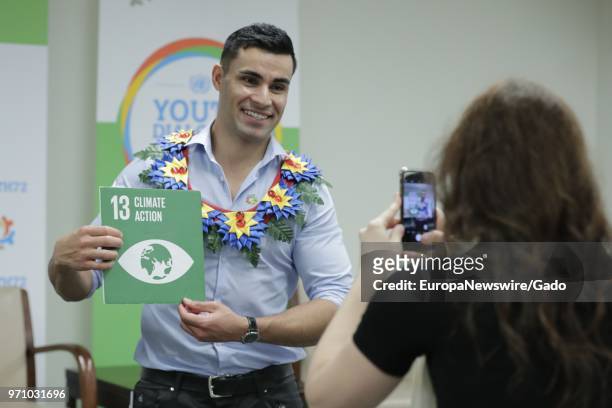 Olympic athlete Pita Taufatofua participates in a dialogue on the theme "Missing Peace, the Role of Youth in Conflict Prevention and Sustaining...