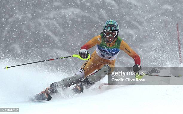 Marie-Michele Gagnon of Canada competes during the Ladies Slalom first run on day 15 of the Vancouver 2010 Winter Olympics at Whistler Creekside on...
