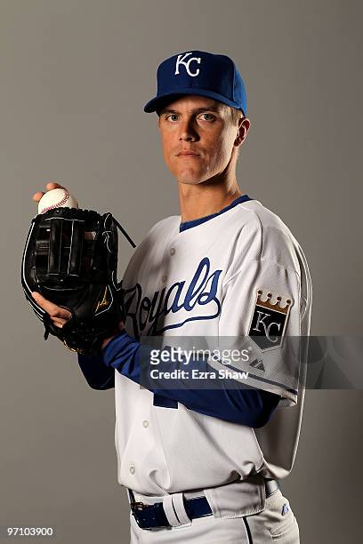 Zack Greinke of the Kansas City Royals poses during photo media day at the Royals spring training complex on February 26, 2010 in Surprise, Arizona.