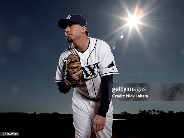 Randy Choate of the Tampa Bay Rays poses for a photo during Spring Training Media Photo Day at Charlotte County Sports Park on February 26, 2010 in...