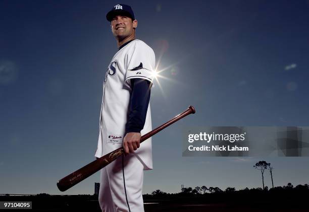 Pat Burrell of the Tampa Bay Rays poses for a photo during Spring Training Media Photo Day at Charlotte County Sports Park on February 26, 2010 in...
