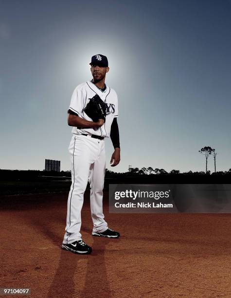 David Price of the Tampa Bay Rays poses for a photo during Spring Training Media Photo Day at Charlotte County Sports Park on February 26, 2010 in...