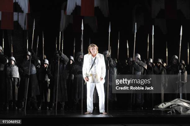 Klaus Florian Vogt as Lohengrin with artists of the company in Richard Wagner's Lohengrin directed by David Alden and conducted by Andris Nelsons at...