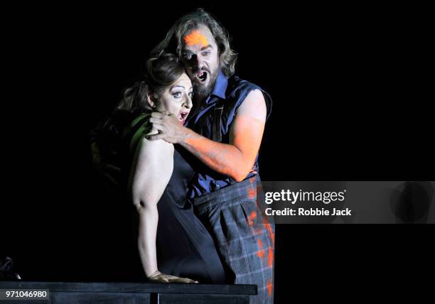 Christine Goerke as Ortrud and Thomas J.Mayer as Friedrich von Telramund in Richard Wagner's Lohengrin directed by David Alden and conducted by...