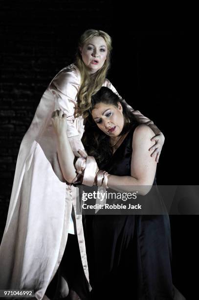 Jennifer Davis as Elsa von Brabant and Christine Goerke as Ortrud in Richard Wagner's Lohengrin directed by David Alden and conducted by Andris...