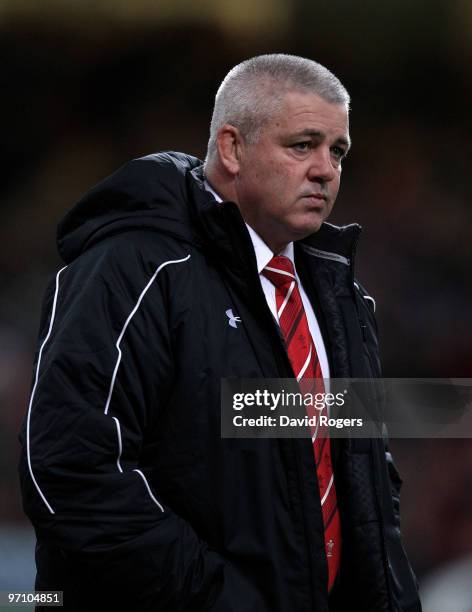 Warren Gatland, the Wales Head coach looks on during the RBS Six Nations match between Wales and France at the Millennium Stadium on February 26,...