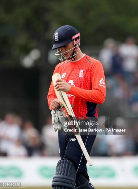 England's Alex Hales after being caught out during the One Day International at The Grange, Edinburgh.