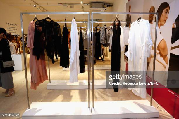 General view of Phoebe English at the NEWGEN Pop-Up Showroom during London Fashion Week Men's June 2018 at the BFC Designer Showrooms on June 10,...