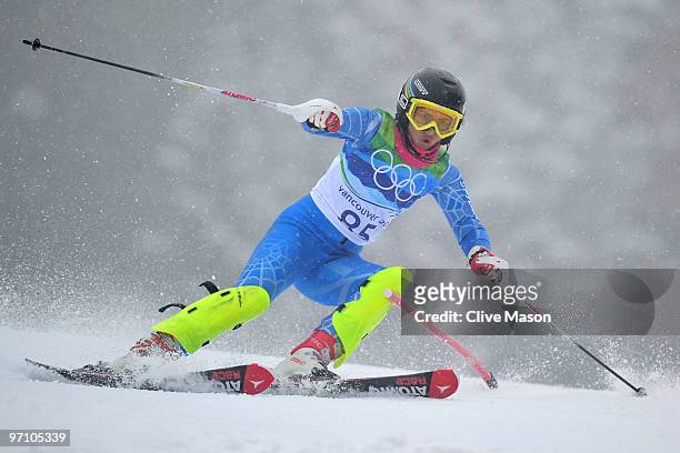 Marjan Kalhor of Iran competes during the Ladies Slalom first run on day 15 of the Vancouver 2010 Winter Olympics at Whistler Creekside on February...