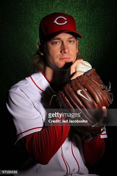 Bronson Arroyo of the Cincinnati Reds poses during media photo day on February 24, 2010 at the Cincinnati Reds Player Development Complex in...