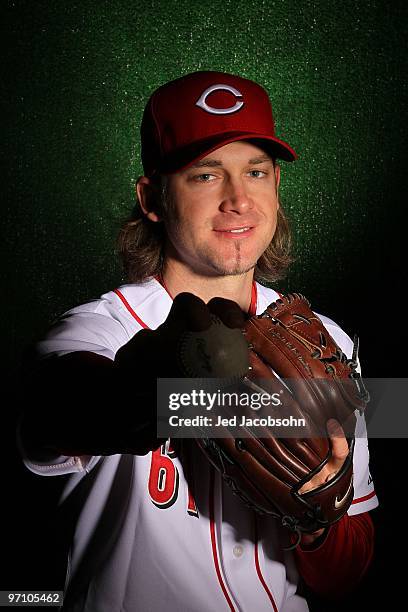 Bronson Arroyo of the Cincinnati Reds poses during media photo day on February 24, 2010 at the Cincinnati Reds Player Development Complex in...