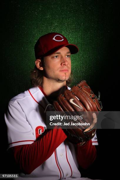 Bronson Arroyo of the Cincinnati Reds poses during media photo day on February 24, 2010 at the Cincinnati Reds Player Development Complex in...