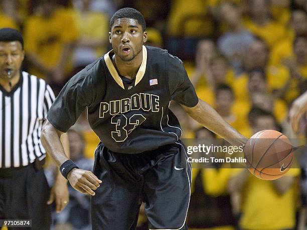 Twaun Moore of the Purdue Boilermakers drives with the ball during an NCAA game against the Minnesota Golden Gophers at Williams Arena on February...