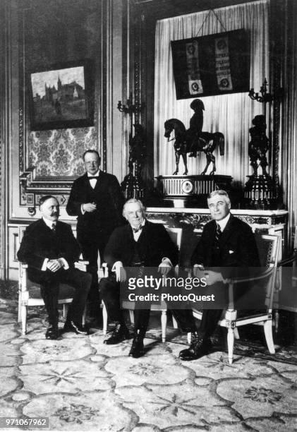 Portrait of British, French, and American officials during the Versailles Peace Conference, Paris, France, mid to late January, 1919. Pictured are,...