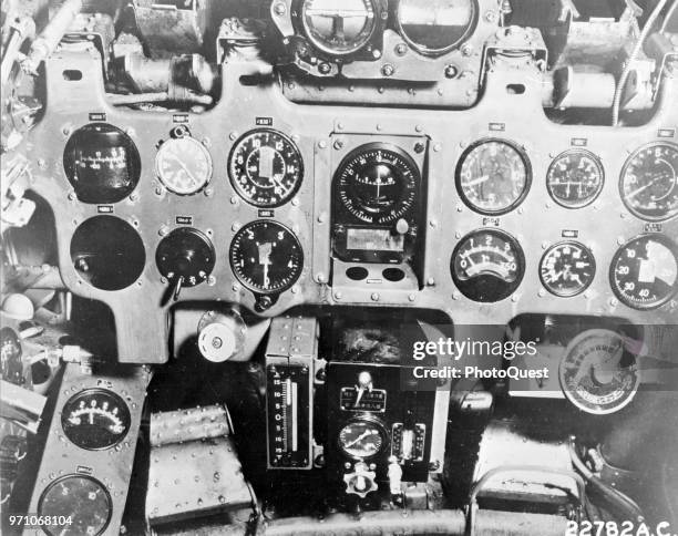 Cockpit view of the instrument panel of the Japanese Zero fighter plane, February 1943.