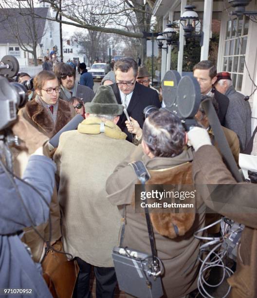 Paul Markham, a former U.S. Attorney, talks to press upon emerging from Dukes County Courthouse during the inquest into the death of Mary Jo...