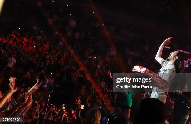 Steve Aoki performs at Mix Live! Presented by Uforia at American Airlines Arena on June 9, 2018 in Miami, Florida.