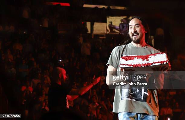 Steve Aoki performs at Mix Live! Presented by Uforia at American Airlines Arena on June 9, 2018 in Miami, Florida.
