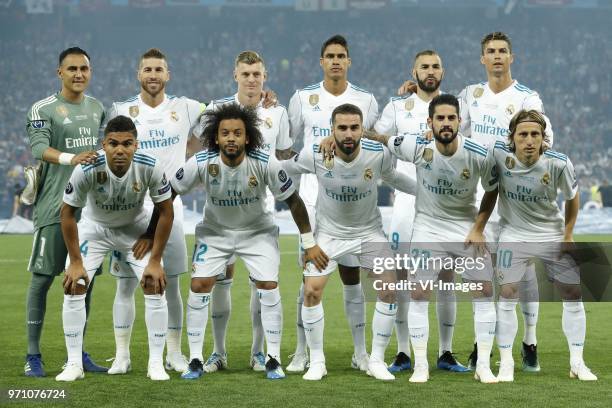 Goalkeeper Keylor Navas of Real Madrid, Sergio Ramos of Real Madrid, Toni Kroos of Real Madrid, Raphael Varane of Real Madrid, Karim Benzema of Real...