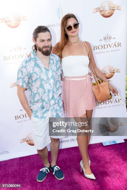 Tom Payne and Jennifer Akerman attends the Bodvar House Of Roses Celebrates Official National Rose Day at Marina Del Rey Hotel on June 9, 2018 in...