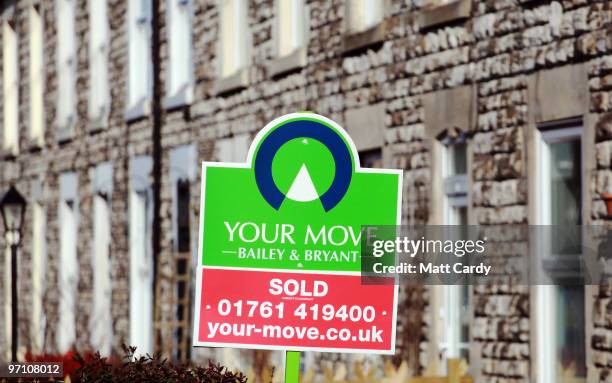 Estate agents sold sign is displayed outside a house on February 25, 2010 in Radstock, England. As the UK gears up for one of the most hotly...