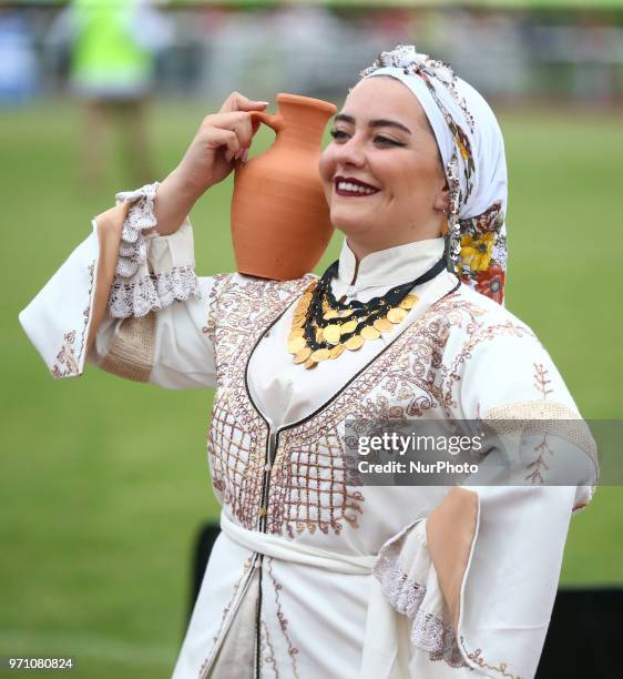 Turkish folk dances during Conifa Paddy Power World Football Cup 2018 Grand Final between Northern Cyprus against Karpatalya at Queen Elizabeth II...