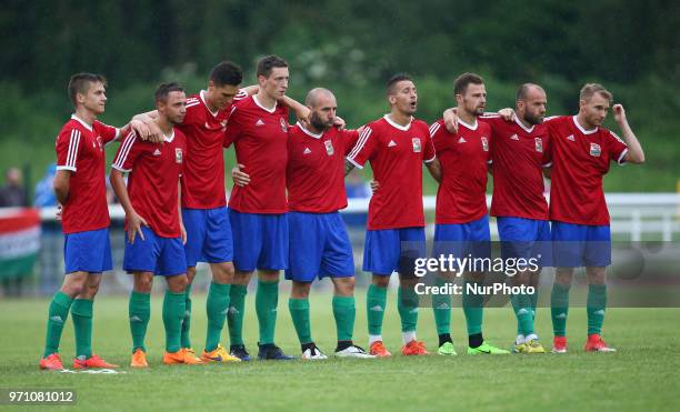 Karpatalya players awaiting to take penalties during Conifa Paddy Power World Football Cup 2018 Grand Final between Northern Cyprus against...