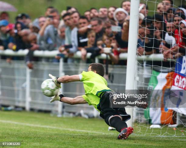 Bela Fejer Csongor of Karpatalya save a penalty during Conifa Paddy Power World Football Cup 2018 Grand Final between Northern Cyprus against...