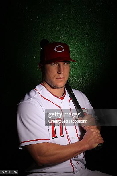 Laynce Nix of the Cincinnati Reds poses during media photo day on February 24, 2010 at the Cincinnati Reds Player Development Complex in Goodyear,...