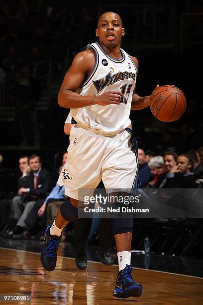 Randy Foye of the Washington Wizards brings the ball upcourt against the Chicago Bulls during the game on February 22, 2010 at the Verizon Center in...
