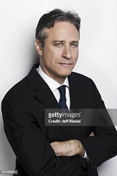 Television host and comedian Jon Stewart poses for a portrait session in New York on November 13, 2009 for Entertainment Weekly Magazine.