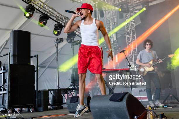 Chance the Rapper makes a guest appearance during Knox Fortune's performance at the Bonnaroo Music & Arts Festival on June 9, 2018 in Manchester,...