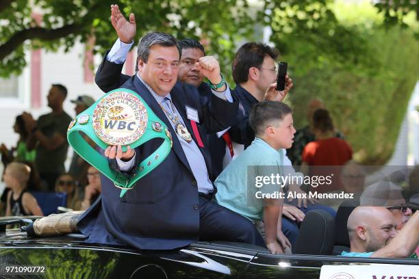 President Mauricio Sauliman is seen during the parade of champions at the International Boxing Hall of Fame for the Weekend of Champions induction...