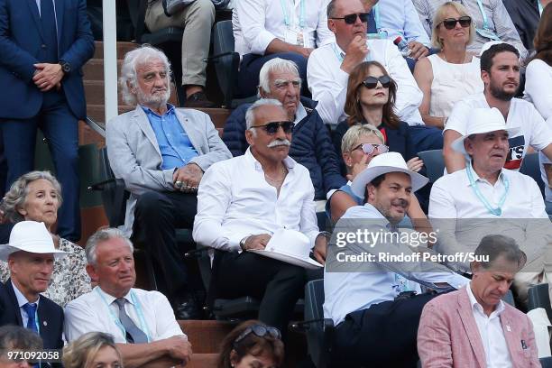 Jean-Paul Belmondo, Charles Gerard, Isabelle Huppert and Mansour Bahrami attend the Men Final of the 2018 French Open - Day Fithteen at Roland Garros...