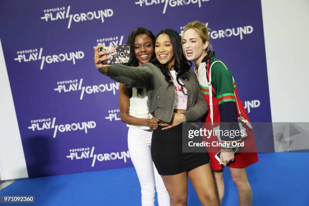 Actresses Ashleigh Murray, Candice Patton, and Caity Lotz attend day 2 of POPSUGAR Play/Ground on June 10, 2018 in New York City.