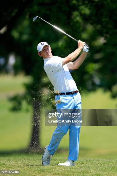 Brandt Snedeker plays his second shot on the first hole during the final round of the FedEx St. Jude Classic at TPC Southwind on June 10, 2018 in...