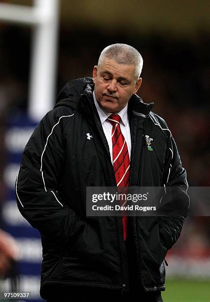 Warren Gatland, the Wales Head coach looks dejected after his teams defeat during the RBS Six Nations match between Wales and France at the...