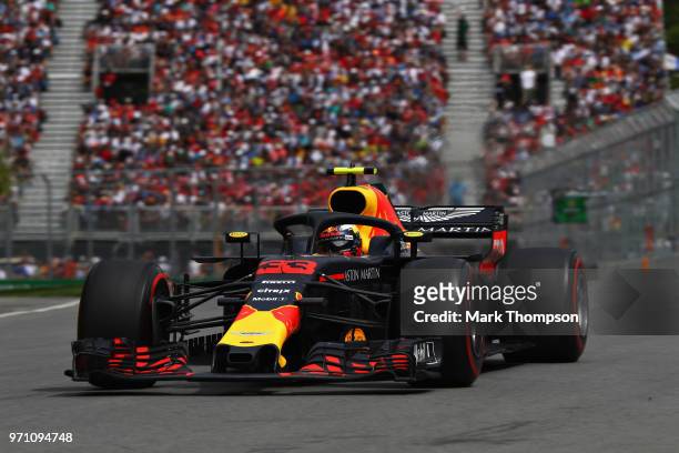 Max Verstappen of the Netherlands driving the Aston Martin Red Bull Racing RB14 TAG Heuer on track during the Canadian Formula One Grand Prix at...
