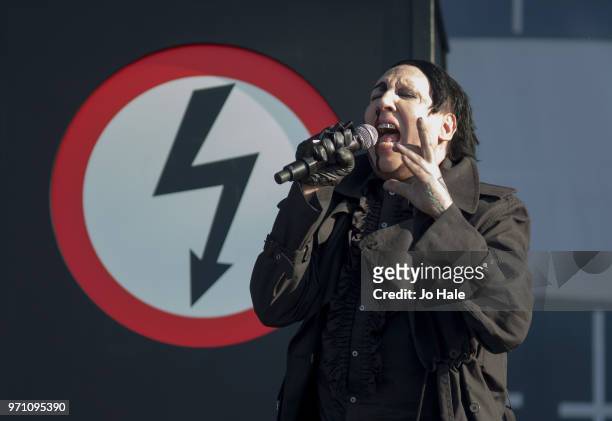 Marilyn Manson performs at Donington Park on June 10, 2018 in Castle Donington, England.