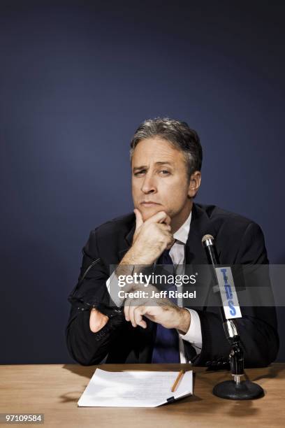 Television host and comedian Jon Stewart poses for a portrait session in New York on November 13, 2009 for Entertainment Weekly Magazine.