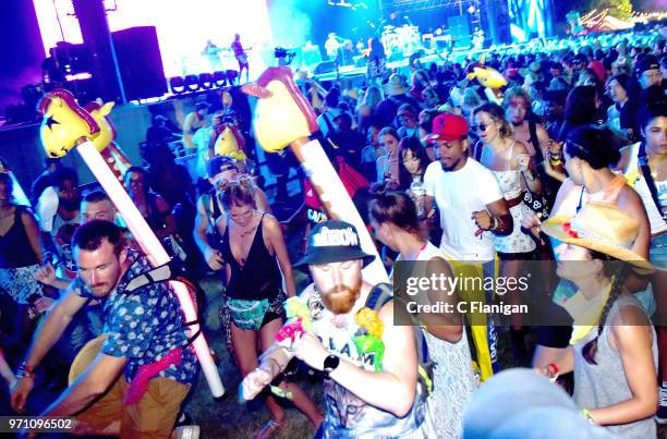 Chance the Rapper is seen dancing during the 2018 Bonnaroo Music & Arts Festival on June 9, 2018 in Manchester, Tennessee.