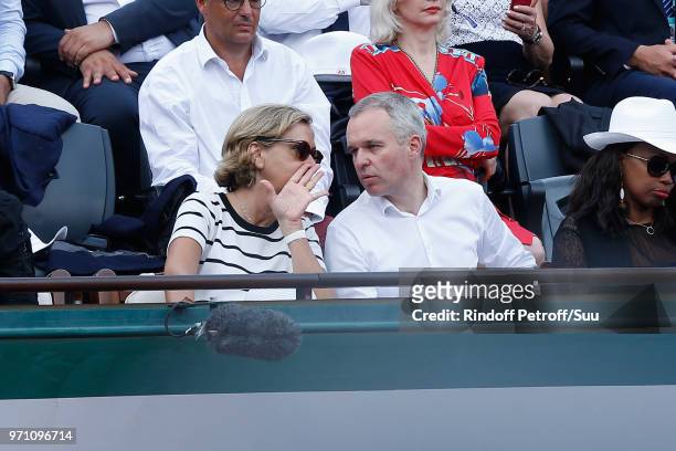 Politician Valerie Pecresse and President of the National Assembly Francois de Rugy attend the Men Final of the 2018 French Open - Day Fithteen at...