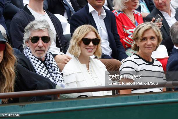 Musician Roger Waters, actress Lea Seydoux and politician Valerie Pecresse attend the Men Final of the 2018 French Open - Day Fithteen at Roland...