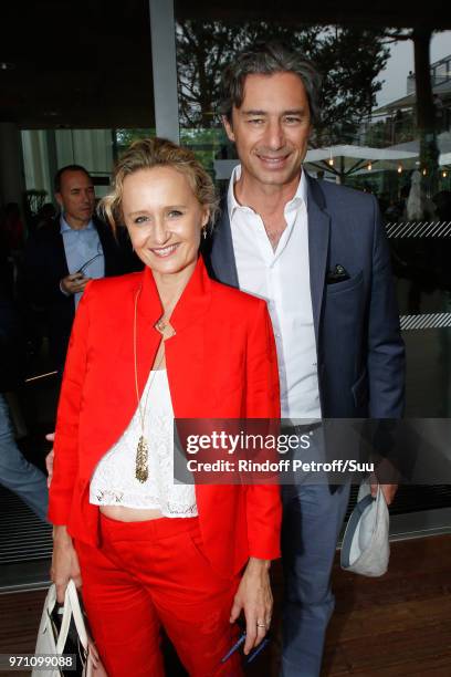 Caroline Roux and General Director of Facebook France, Laurent Solly attend the Men Final of the 2018 French Open - Day Fithteen at Roland Garros on...
