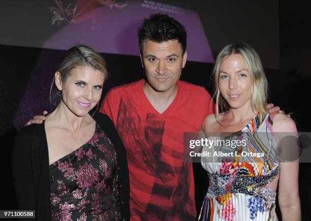 Kathy Kolla, Kash Hovey and Maria Allred attend the after party for Maria Allred's "The Texture Of Falling" held at The Ricardo Montalban Theatre on...