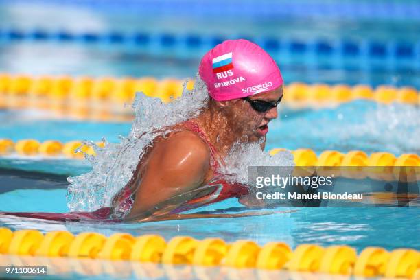 Yuliya Efimova of Russia competes during the 50m breaststroke during the Mare Nostrum 2018 on June 10, 2018 in Canet-en-Roussillon, France.