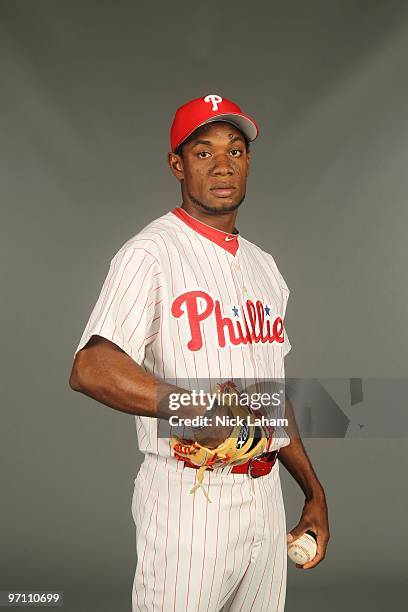 Yohan Flande of the Philadelphia Phillies poses for a photo during Spring Training Media Photo Day at Bright House Networks Field on February 24,...