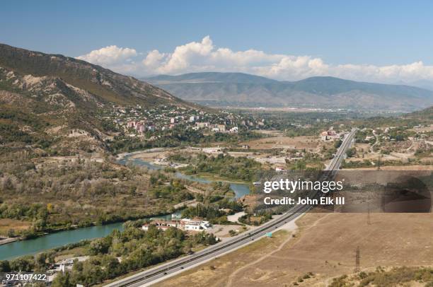 aragvi river canyon landscape - mtskheta stock-fotos und bilder